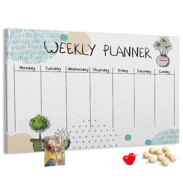 Kurkbord kleurrijke weekplanner met plantenprint