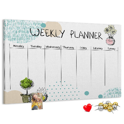 Kurkbord kleurrijke weekplanner met plantenprint