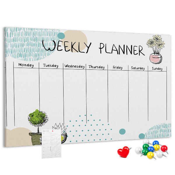 Kurkbord kleurrijke weekplanner met plantenprint