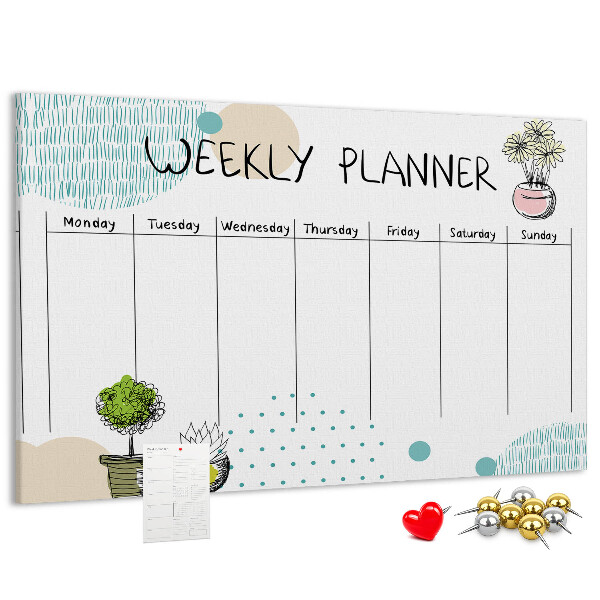Kurkbord kleurrijke weekplanner met plantenprint