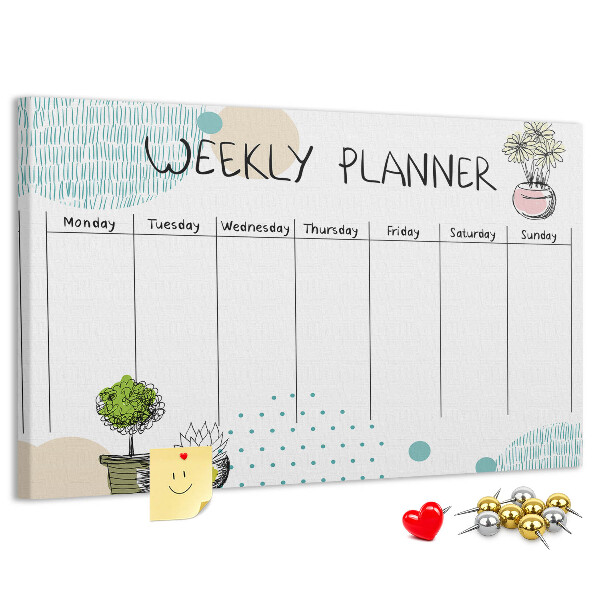 Kurkbord kleurrijke weekplanner met plantenprint
