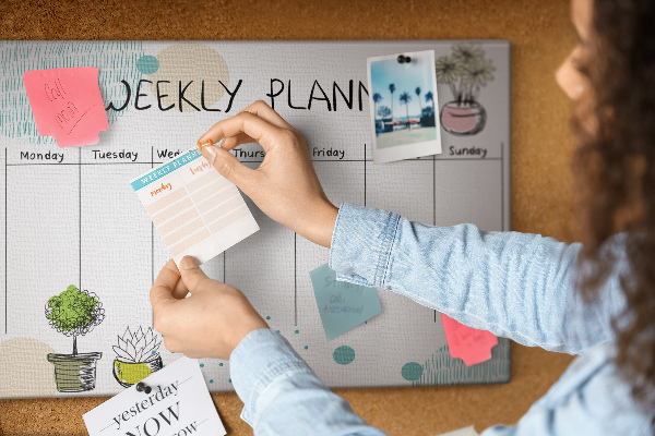 Kurkbord kleurrijke weekplanner met plantenprint