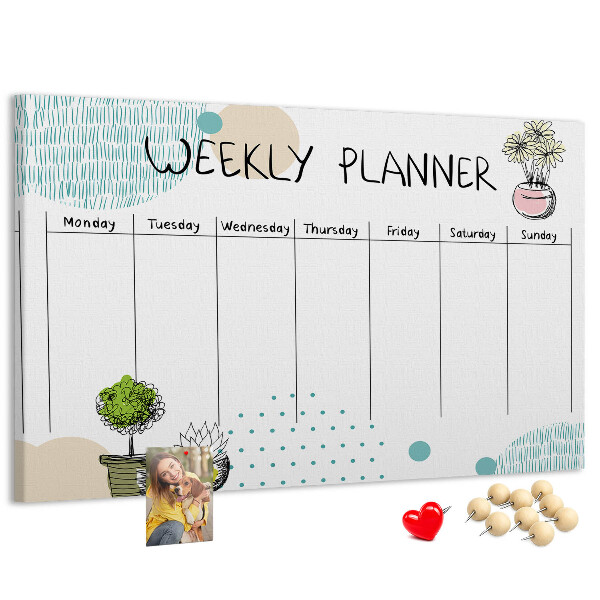 Kurkbord kleurrijke weekplanner met plantenprint