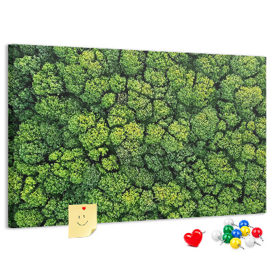 Kurk prikbord met een afbeelding van een groen bos met dichte vegetatie