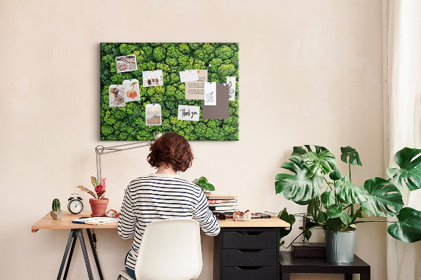 Kurk prikbord met een afbeelding van een groen bos met dichte vegetatie