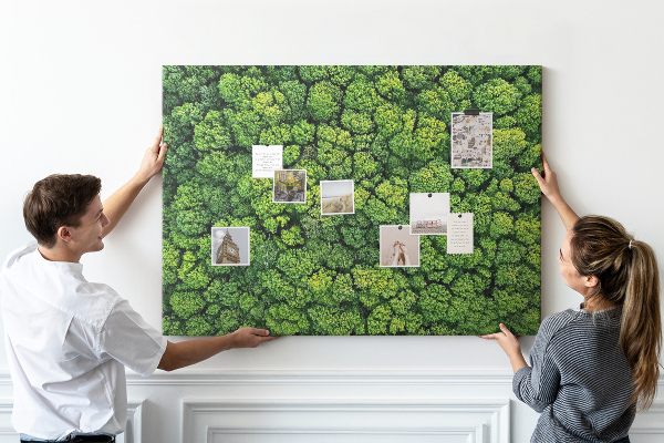 Kurk prikbord met een afbeelding van een groen bos met dichte vegetatie