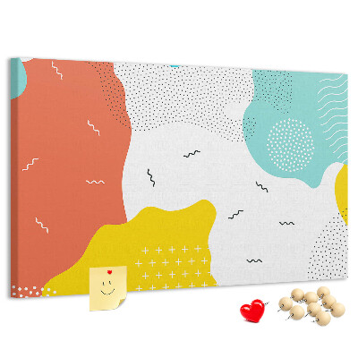Prikbord met kleurrijke abstracte vormen en patronen