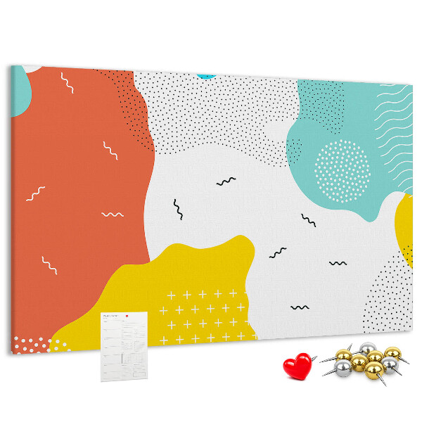 Prikbord met kleurrijke abstracte vormen en patronen