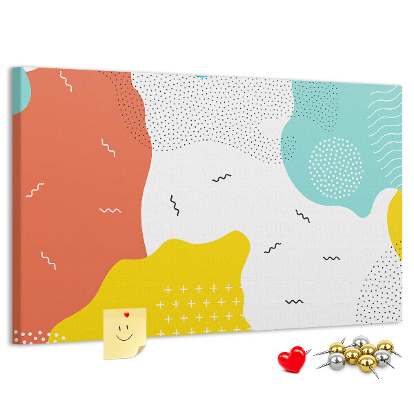 Prikbord met kleurrijke abstracte vormen en patronen