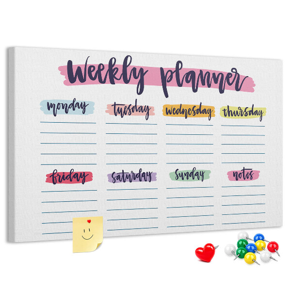 Kurkbord weekplanner met kleurrijke accenten
