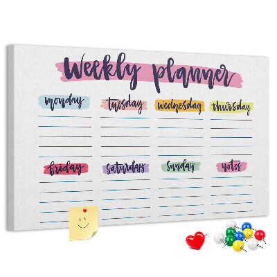Kurkbord weekplanner met kleurrijke accenten