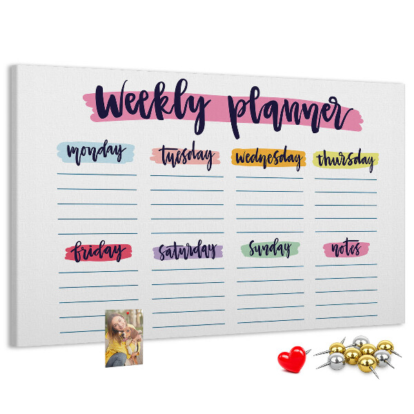 Kurkbord weekplanner met kleurrijke accenten