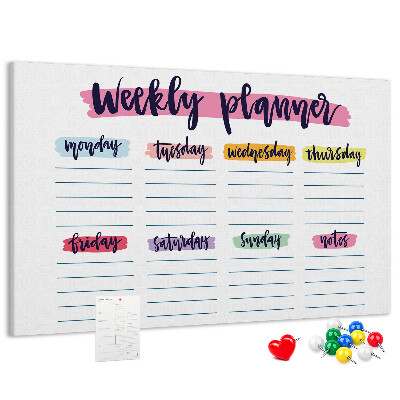 Kurkbord weekplanner met kleurrijke accenten