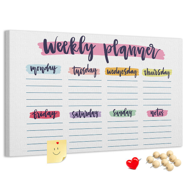 Kurkbord weekplanner met kleurrijke accenten