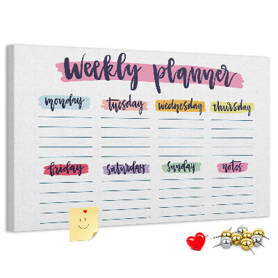 Kurkbord weekplanner met kleurrijke accenten