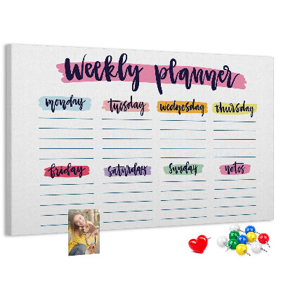 Kurkbord weekplanner met kleurrijke accenten