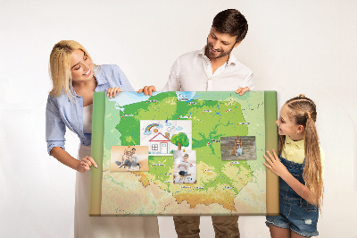 Kurk prikbord met kaart van Polen en gemarkeerd Warschau