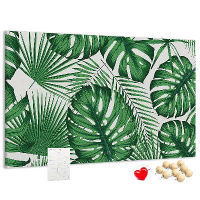 Prikbord met talrijke bladeren van tropische planten in het groen