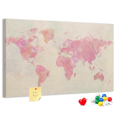 Kurkbord wereldkaart in pastel aquarelstijl