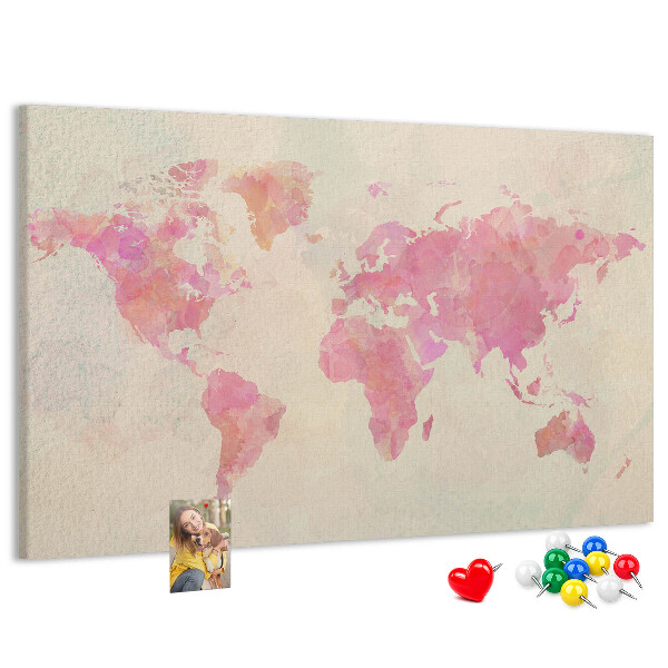 Kurkbord wereldkaart in pastel aquarelstijl