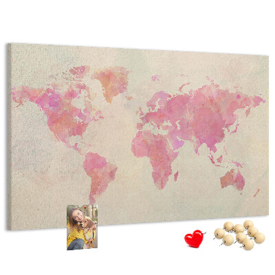 Kurkbord wereldkaart in pastel aquarelstijl