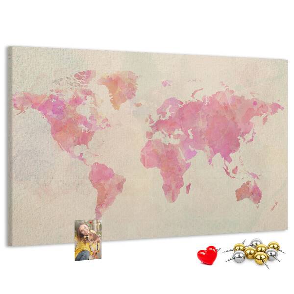 Kurkbord wereldkaart in pastel aquarelstijl