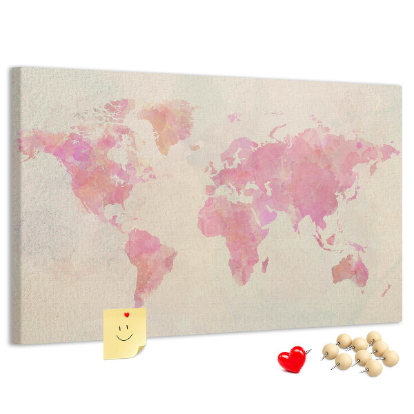 Kurkbord wereldkaart in pastel aquarelstijl