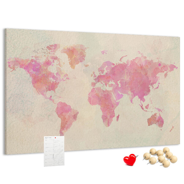 Kurkbord wereldkaart in pastel aquarelstijl