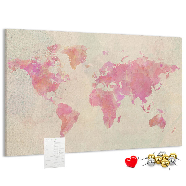 Kurkbord wereldkaart in pastel aquarelstijl