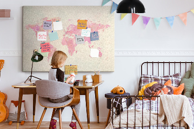 Kurkbord wereldkaart in pastel aquarelstijl