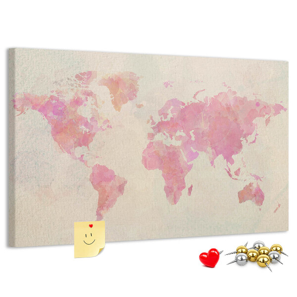 Kurkbord wereldkaart in pastel aquarelstijl