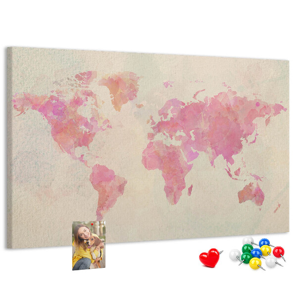 Kurkbord wereldkaart in pastel aquarelstijl
