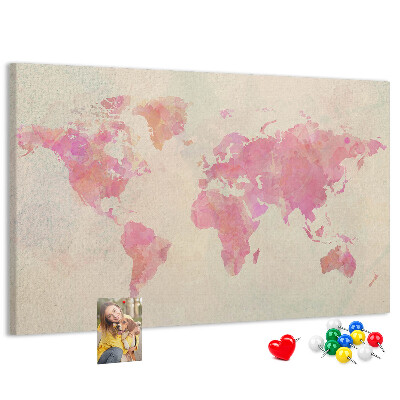 Kurkbord wereldkaart in pastel aquarelstijl