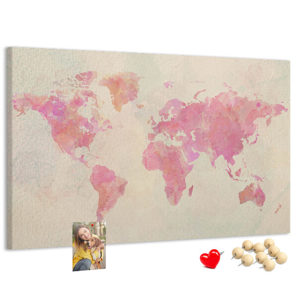 Kurkbord wereldkaart in pastel aquarelstijl