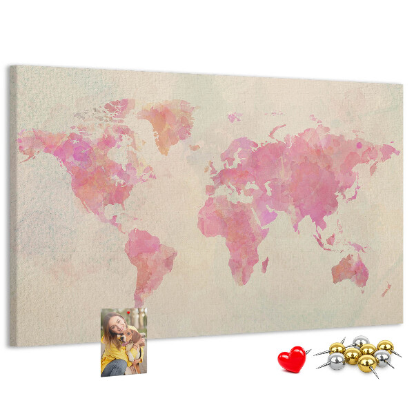 Kurkbord wereldkaart in pastel aquarelstijl