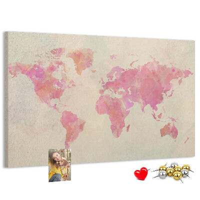 Kurkbord wereldkaart in pastel aquarelstijl
