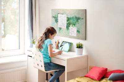 Kurk prikbord met groene aquarel wereldkaart