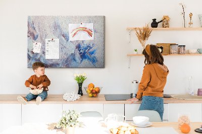 Prikbord met abstract landschap in blauwtinten