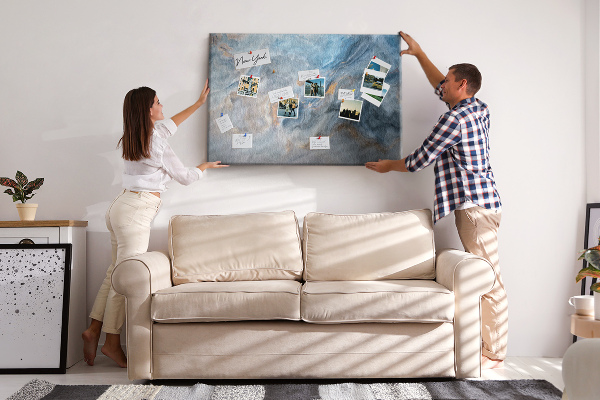Kurkbord met abstract patroon in blauwe tinten