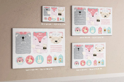 Kurk prikbord met gekleurde briefjes en schattige dieren