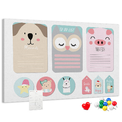 Prikbord kleurrijke notitieboekjes met schattige dieren