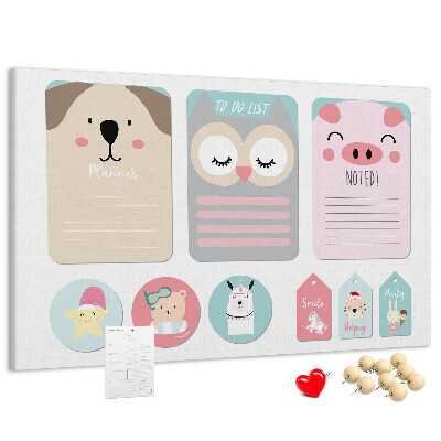 Prikbord kleurrijke notitieboekjes met schattige dieren