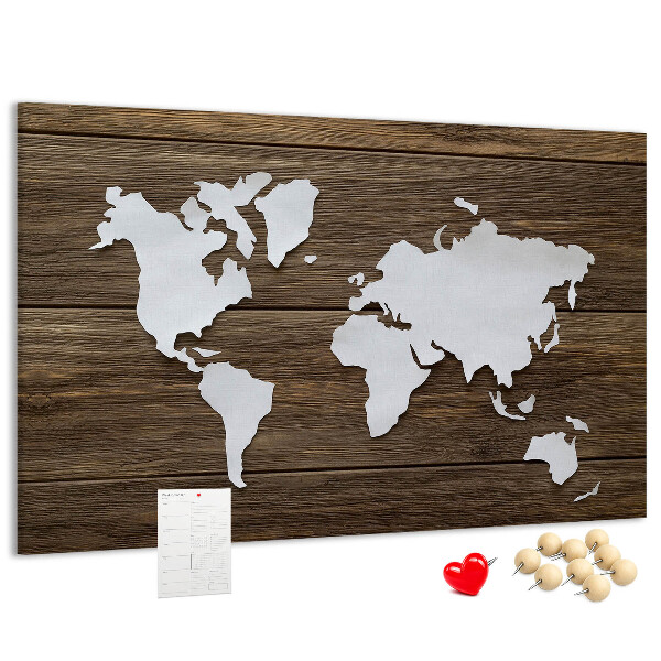 Kurk prikbord met een wereldkaart op een houten achtergrond