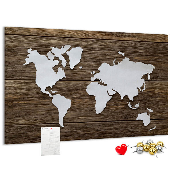 Kurk prikbord met een wereldkaart op een houten achtergrond