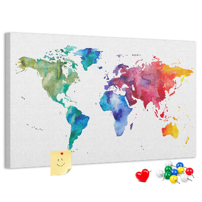 Kleurrijke aquarel wereldkaart prikbord