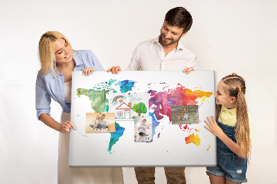 Kleurrijke aquarel wereldkaart prikbord