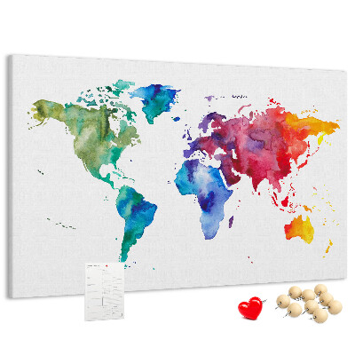 Kleurrijke aquarel wereldkaart prikbord