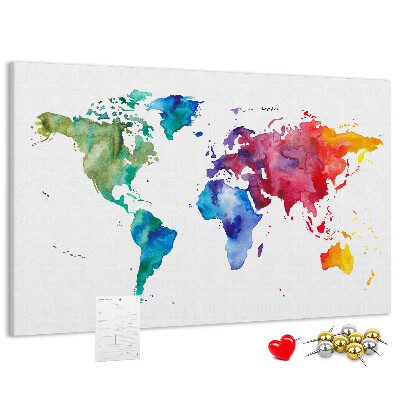 Kleurrijke aquarel wereldkaart prikbord