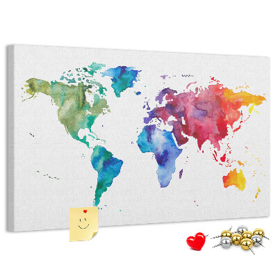 Kleurrijke aquarel wereldkaart prikbord