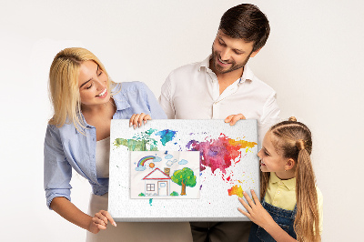 Kleurrijke aquarel wereldkaart prikbord